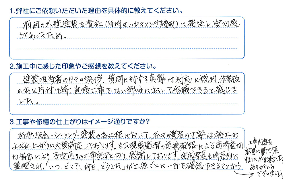 お客様の声 焼津市 Ｉ様